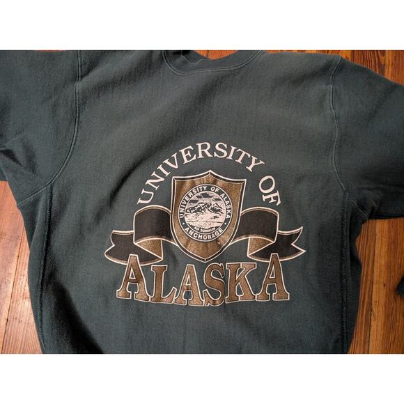 VTG MV Pro Weave University of Alaska Green Mens Small Crewneck - Picture 4 of 7